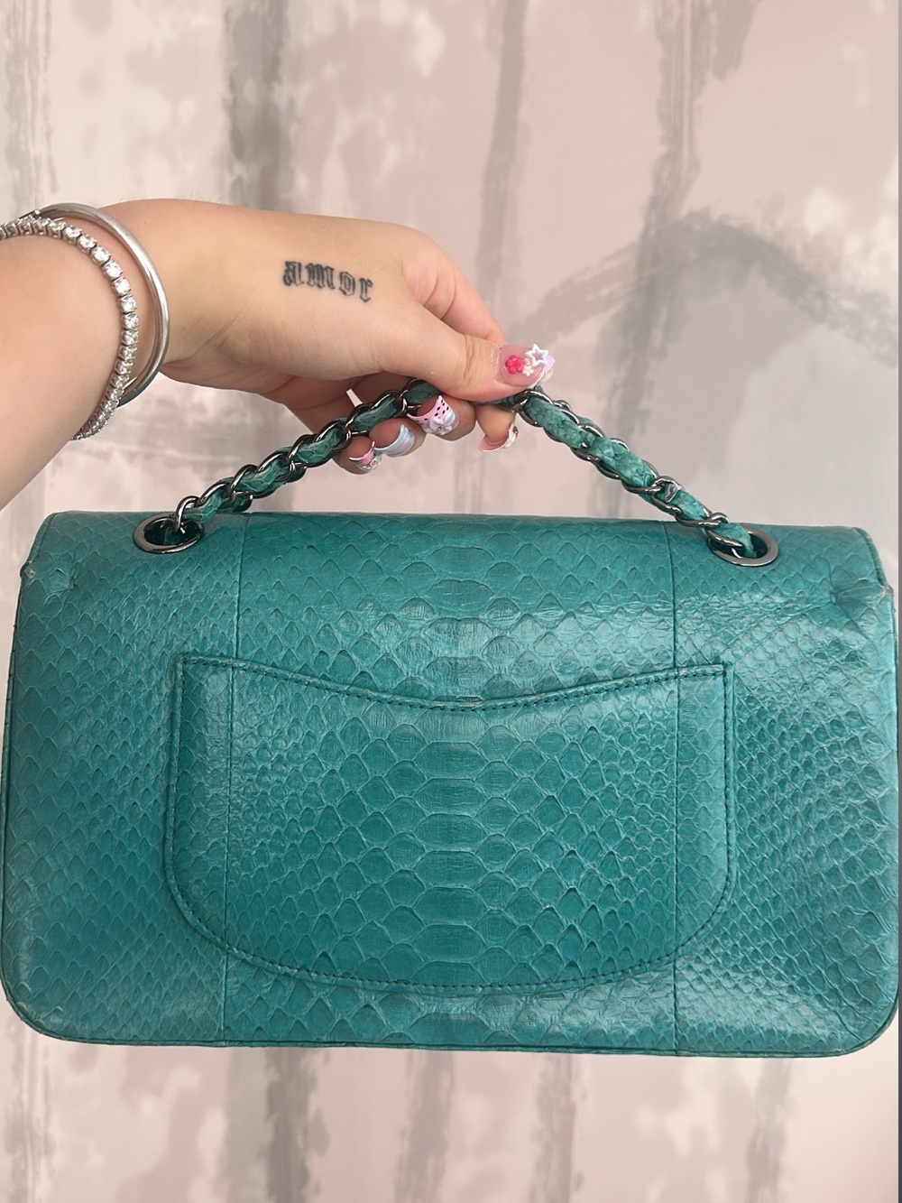 CHANEL Teal Python Double Flap Shoulder Bag - Picture 3 of 3